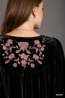 Umgee Velvet Embroidery Top in Black