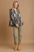 Load image into Gallery viewer, Umgee Mixed Print Ruffle Blouse in Black Mix

