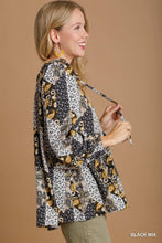 Load image into Gallery viewer, Umgee Mixed Print Ruffle Blouse in Black Mix
