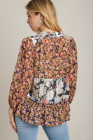 Umgee A-Line Mixed Floral Print Top in Navy