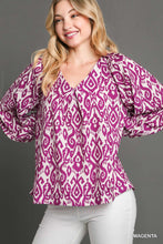 Load image into Gallery viewer, Umgee Abstract Two Tone Printed V-Neck Top in Magenta
