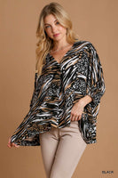 Umgee Animal Print V-Neck Top in Black