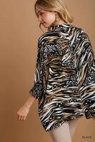 Umgee Animal Print V-Neck Top in Black