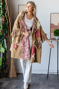 Oli & Hali OVERSIZED Flower Patched Open Front Cardigan in Coffee