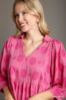 Umgee V-Neck Swiss Dot Babydoll Top in Rose