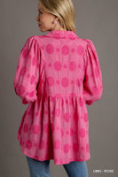 Umgee V-Neck Swiss Dot Babydoll Top in Rose