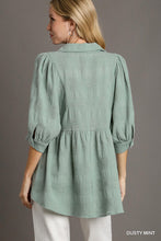 Load image into Gallery viewer, Umgee V-Neck Swiss Dot Babydoll Top in Dusty Mint
