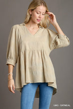 Load image into Gallery viewer, Umgee V-Neck Swiss Dot Babydoll Top in Oatmeal
