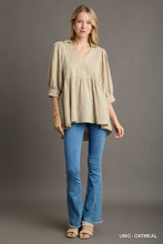 Load image into Gallery viewer, Umgee V-Neck Swiss Dot Babydoll Top in Oatmeal
