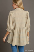 Umgee V-Neck Swiss Dot Babydoll Top in Oatmeal