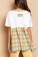 Load image into Gallery viewer, POL Babydoll Top with Thermal and Plaid Fabric in Off White Shirts &amp; Tops POL   
