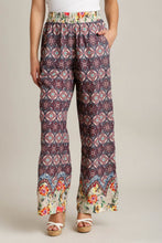 Load image into Gallery viewer, Umgee Wide Fit Mixed Print Bottoms with Elastic Waistband &amp; Side Pockets in Maroon Mix
