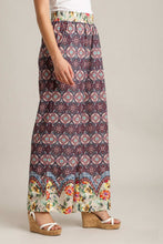 Load image into Gallery viewer, Umgee Wide Fit Mixed Print Bottoms with Elastic Waistband &amp; Side Pockets in Maroon Mix
