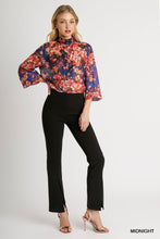 Load image into Gallery viewer, Umgee Mandarin Collar Sheer Floral Print Button Up Boxy Cut Top in Midnight
