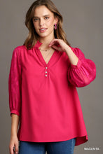 Load image into Gallery viewer, Umgee Boxy Cut Halter Ruffle V-Neck Top in Magenta
