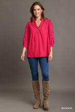 Load image into Gallery viewer, Umgee Boxy Cut Halter Ruffle V-Neck Top in Magenta
