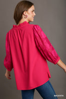 Umgee Boxy Cut Halter Ruffle V-Neck Top in Magenta