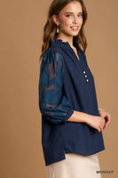 Umgee Boxy Cut Halter Ruffle V-Neck Top in Midnight