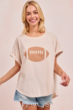Load image into Gallery viewer, BiBi Solid Color Waffle Knit Top with Football Patch Front in Oatmeal
