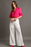 Umgee Crochet Lace Fabric Pants in Off White