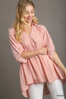 Umgee Baby Doll Tunic Top in Peach