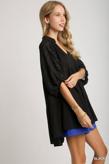 Umgee Baby Doll Tunic Top in Black