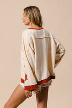 Load image into Gallery viewer, BiBi French Terry Top with Star Patched Sleeves in Oatmeal
