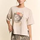 Davi & Dani Blossom Crowned Kitty Top in Beige