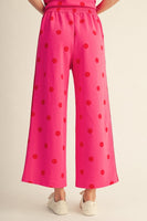 Jodifl Color Rib Band Side Accent Wide Leg Polka Dot Pants in Hot Pink