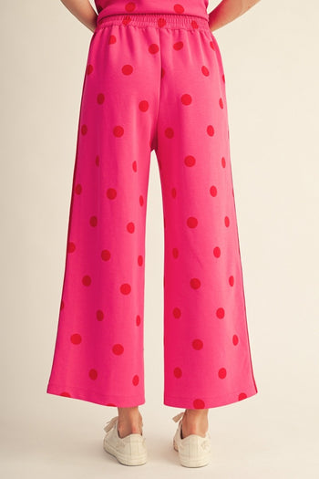 Jodifl Color Rib Band Side Accent Wide Leg Polka Dot Pants in Hot Pink