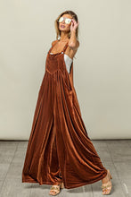 Load image into Gallery viewer, BiBi Solid Color Velvet Wide Leg Overalls in Brick ON ORDER
