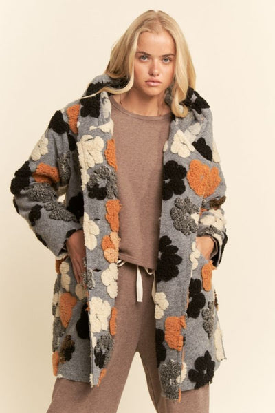 Davi & Dani Multi Flower Embroidery Hooded Jacket in Grey – June Adel