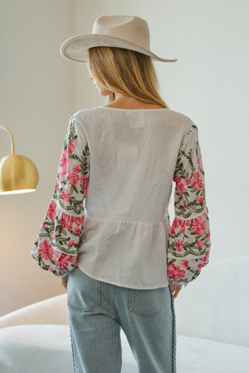 LovLov Seraphina Bloom Embroidered Top in Ivory Floral