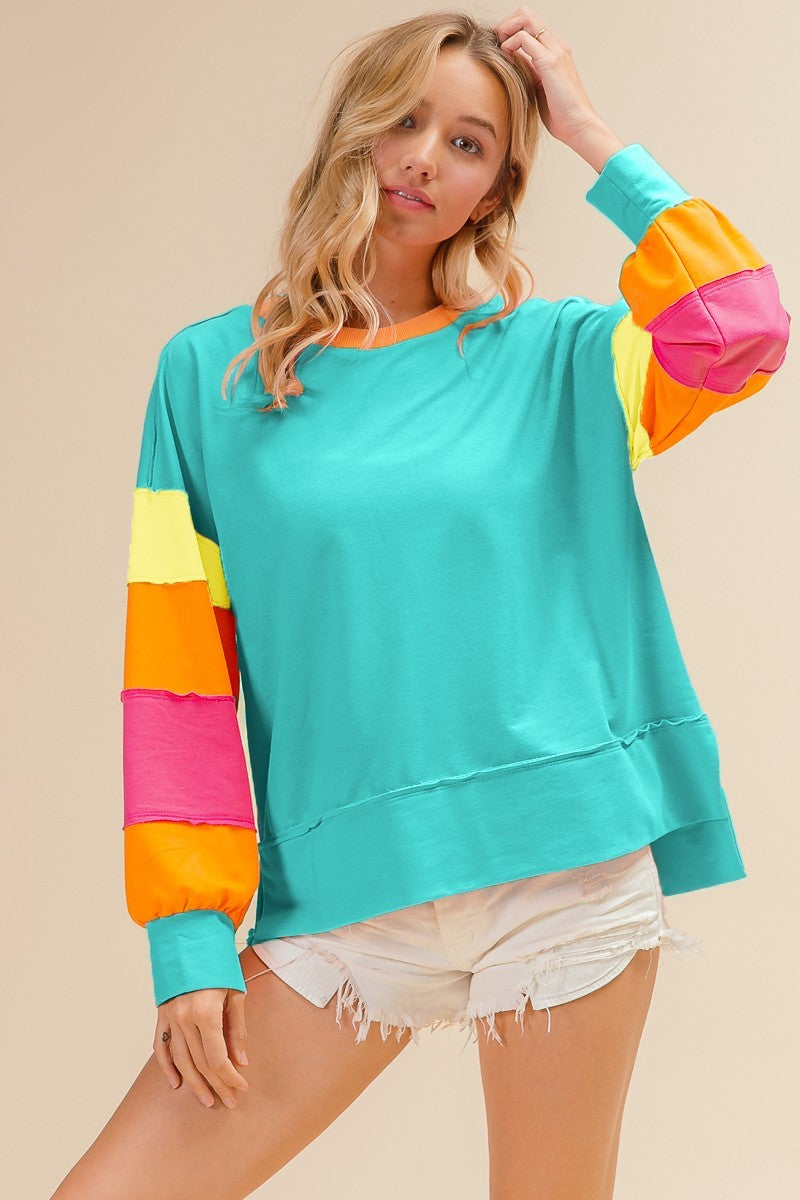 BiBi Colorblock Lightweight Top in Jade/Lemon/Orange/Hot Pink