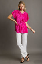 Load image into Gallery viewer, Umgee Satin Wave Texture Top with Tie Neck Detail &amp; Short Batwing Sleeve in Magenta
