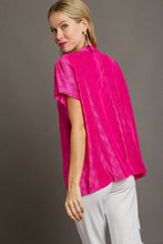 Load image into Gallery viewer, Umgee Satin Wave Texture Top with Tie Neck Detail &amp; Short Batwing Sleeve in Magenta
