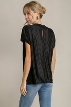 Load image into Gallery viewer, Umgee Satin Wave Texture Top with Tie Neck Detail &amp; Short Batwing Sleeve in Black
