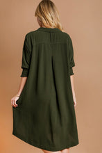 Load image into Gallery viewer, Umgee Solid Texture Fabric Smoked Cuff Dress in Olive
