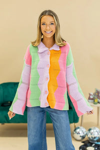 Grace+Emma Boho Bliss Rainbow Chevron Pattern Cardigan in Multi