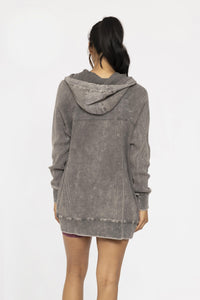 Mono B OVERSIZED Mineral Washed Waffle Knit Hooded Jacket in Urban Chic