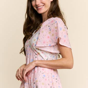 J.nna Floral Print Maxi Dress in Floral Pink Cream