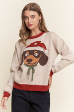 Load image into Gallery viewer, J.nna OVERSIZED Christmas Hat Dachshund Knit Sweater in Oatmeal Red
