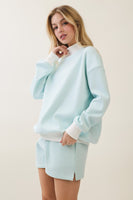 Veveret Mock Neck Striped Sweatshirt in Mint