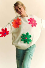 Load image into Gallery viewer, Davi &amp; Dani 3D Floral Patched Sweater in White
