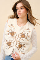 Blue B Western Embroidered Fur Vest in Off White
