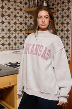 Load image into Gallery viewer, BucketList 'Arkansas' Embroidered Appliqué Sweatshirt in Heather Grey with Crimson Stripe
