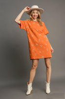 Umgee French Terry Round Neck Dress in Burnt Orange