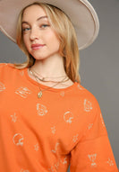 Umgee French Terry Round Neck Dress in Burnt Orange