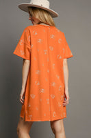 Umgee French Terry Round Neck Dress in Burnt Orange