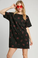 Umgee French Terry Round Neck Dress in Black